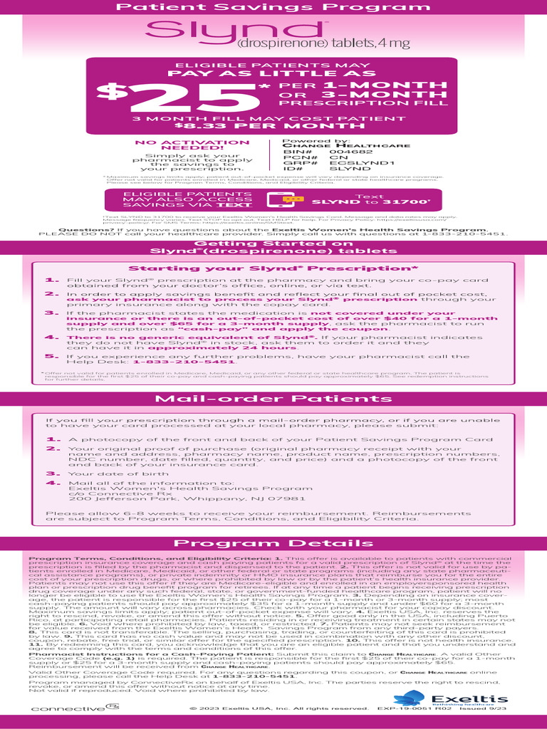 Slynd Savings Program Details | PDF | Medical Prescription ...