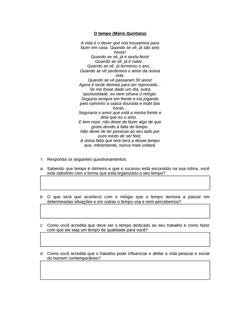 Reflexões sobre o Tempo e a Vida | PDF | Tempo | Amor