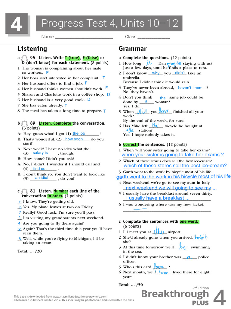English Progress Test 4 | PDF | Language Mechanics | Linguistic Morphology