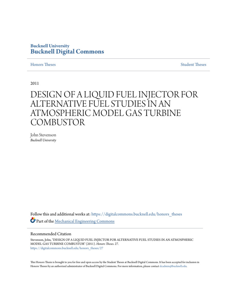 Design of A Liquid Fuel Injector For Alternative Fuel Studies in | PDF ...