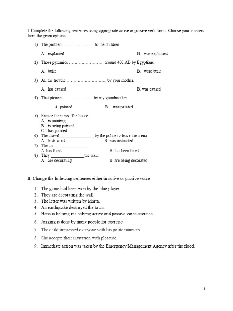Active and Passive Voice Exercise | PDF