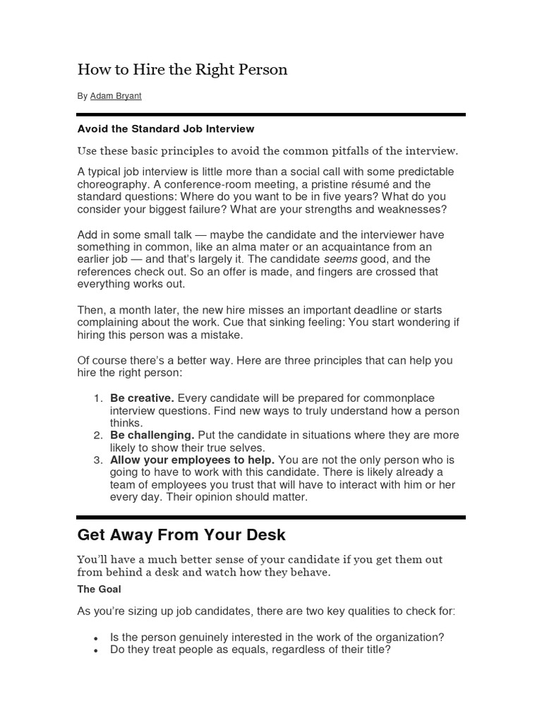 How To Hire The Right Person | PDF | Job Interview | Self Awareness