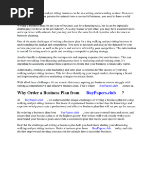 Dog Walking and Pet Sitting Business Plan