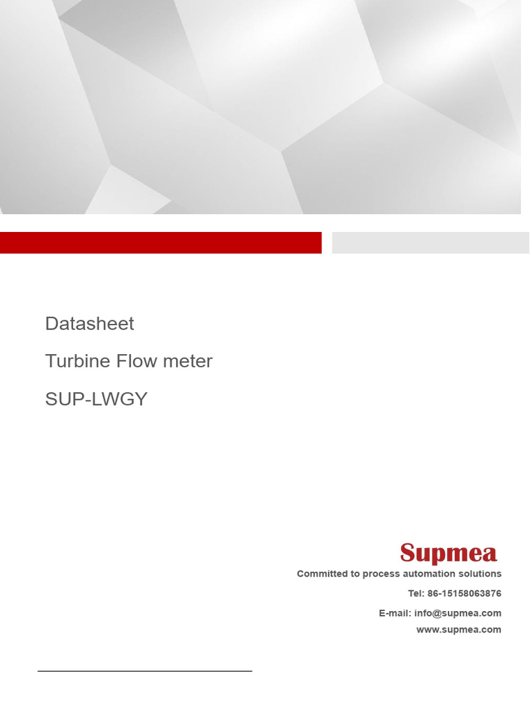 SUP-LWGY Turbine Flowmeter Datasheet | PDF | Flow Measurement | Metrology