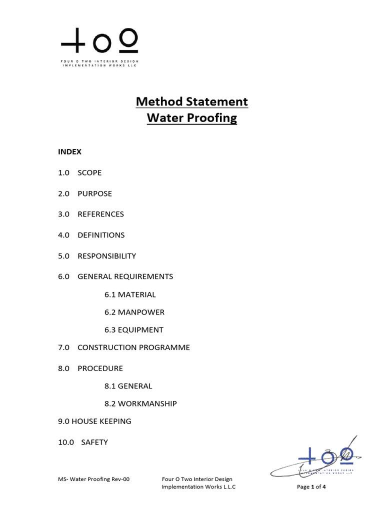 09-FOT-MS-Water Proofing Works - Rev.0 | PDF | Quality Assurance