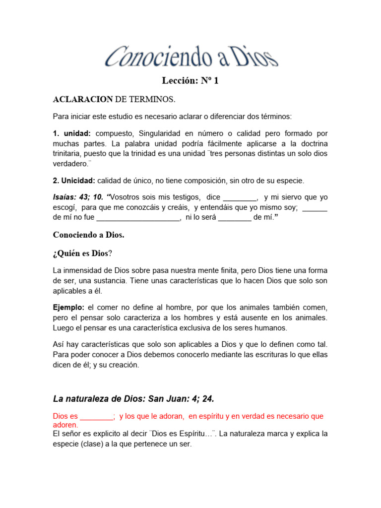 Lección. No. 1. Conociendo A Dios. | PDF | Dios | Trinidad