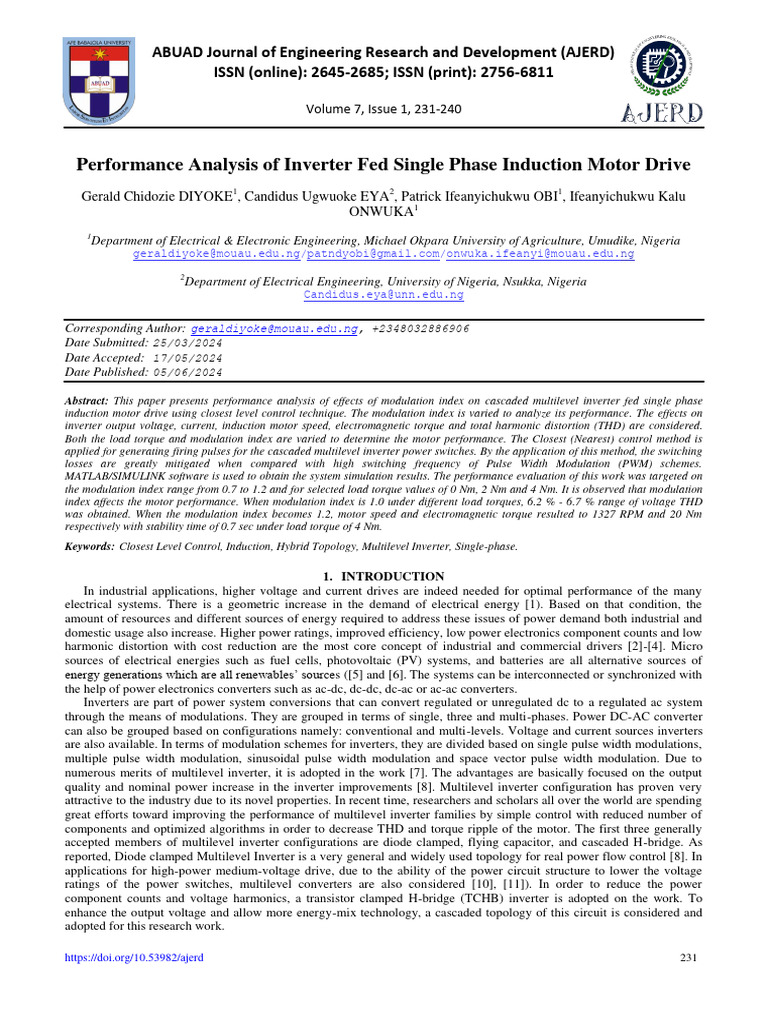 Performance Analysis of Inverter Fed Single Phase Induction Motor Drive ...