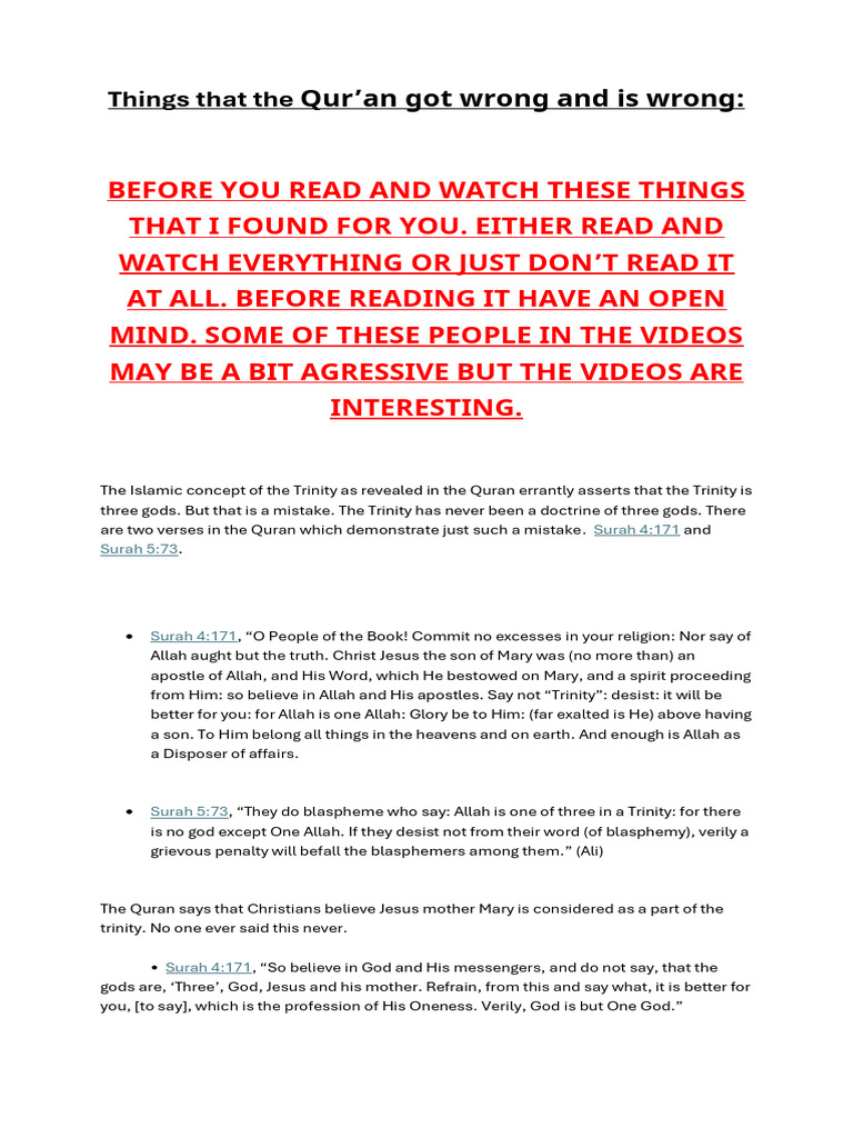 Things That The Quran Got Wrong Pdf Islam Quran