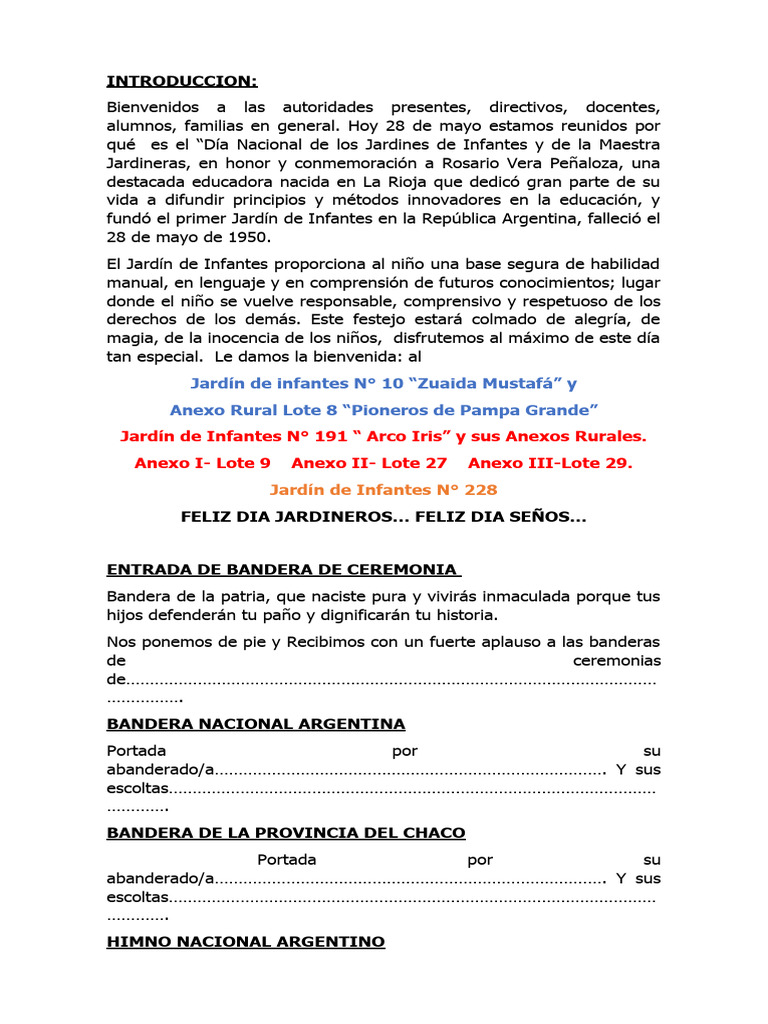 Día Nacional de Jardines de Infantes | PDF | Educación de la primera ...
