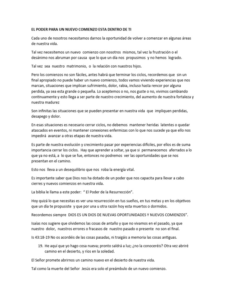 El Poder para Un Nuevo Comienzo Esta Dentro de Ti | PDF | Adán y Eva ...
