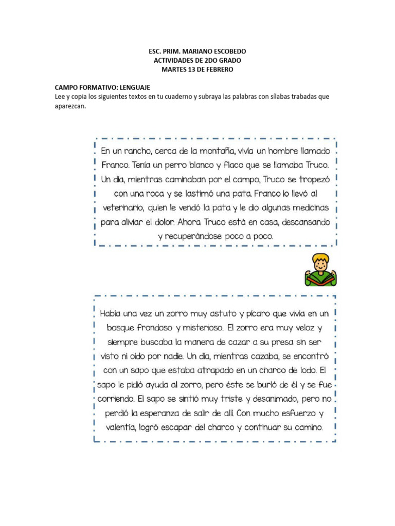 Actividades Escolares 2do Grado | PDF | Estudios de idiomas extranjeros