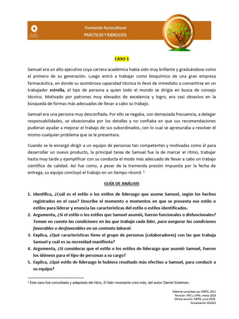 Casos Para Identificar Estilos De Liderazgo Mepg Pdf Liderazgo