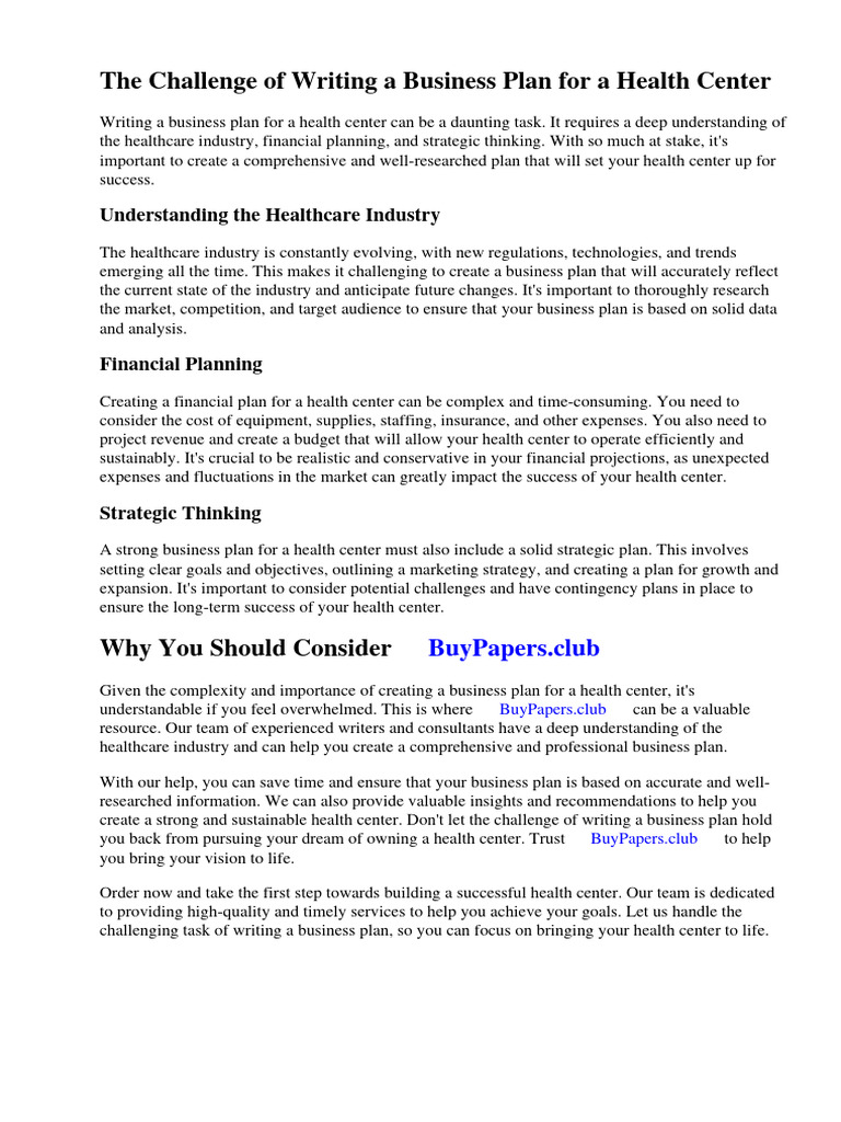Business Plan Health Center PDF Health Care National Health Service