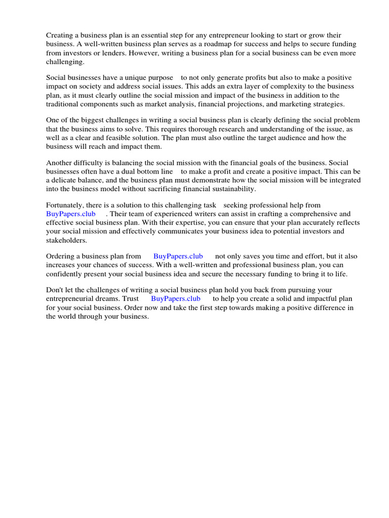 Social Business Plan Example PDF Business Plan Social Media