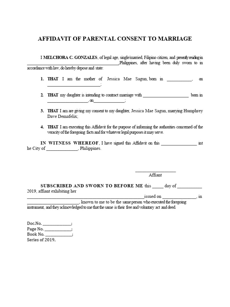 Affidavit of Parental Marriage Consent | PDF