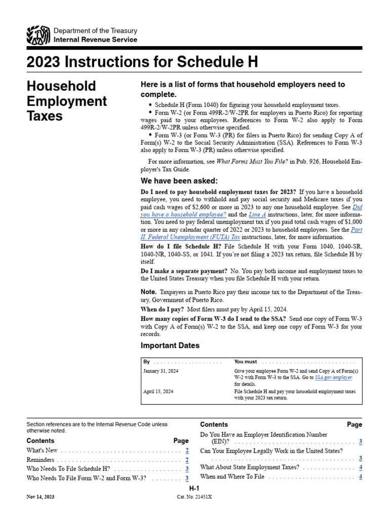 2023 Schedule H Instructions for Employers | PDF | Irs Tax Forms ...