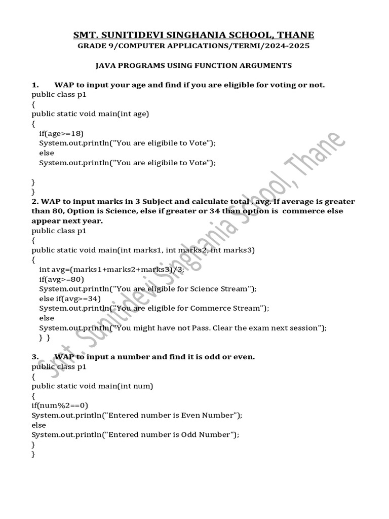 GRADE 9.JAVA - Function Argument Programs | PDF | Triangle | Computer ...
