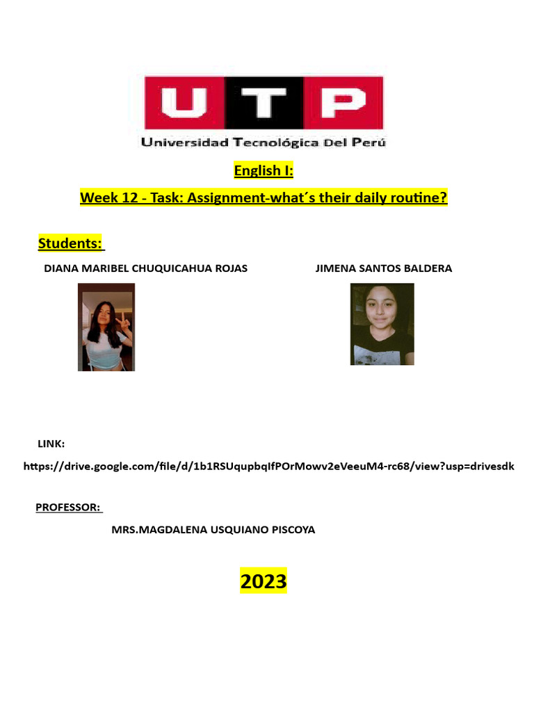 Daily Routine Assignment - English I | PDF