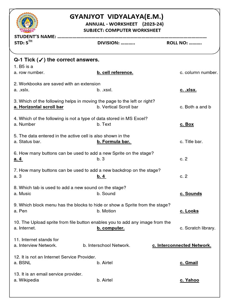 Woksheet 5TH PDF Microsoft Excel Scratch Programming Language 