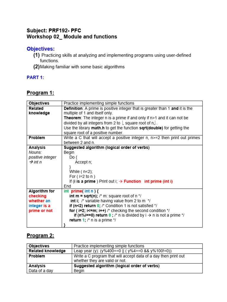 C Programming Function Workshop | PDF | Arithmetic | Elementary Mathematics