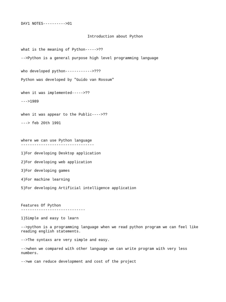 Day1 Notes | PDF | Python (Programming Language) | Programming