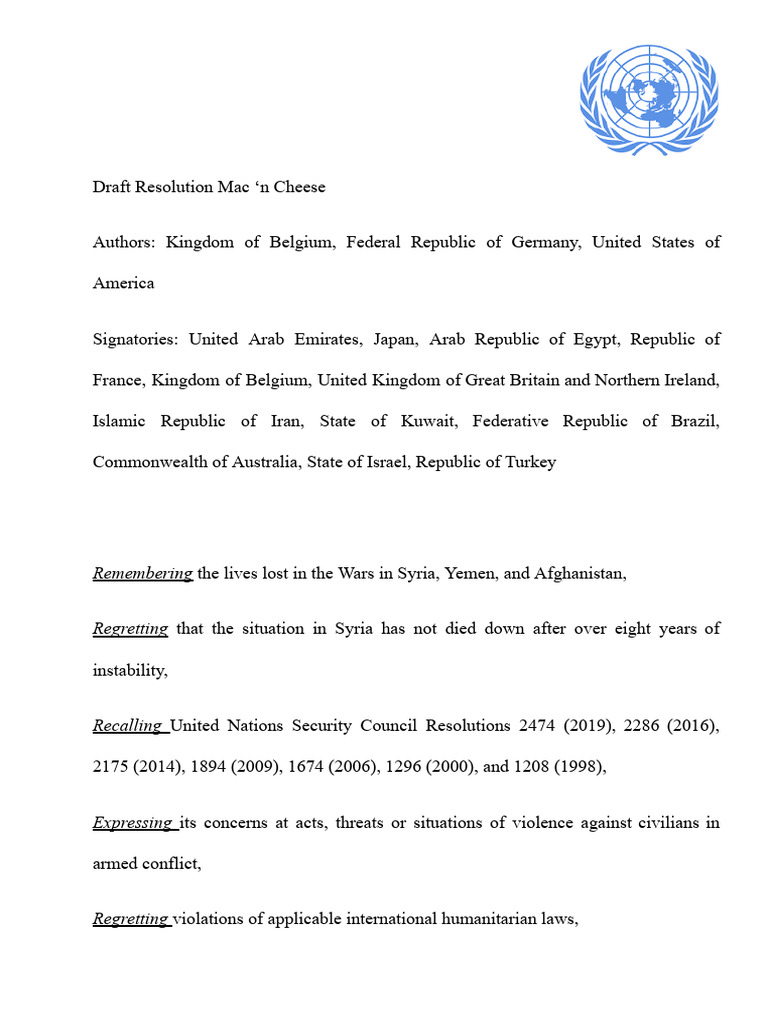 Draft Resolution (SIMS Inter MUN 2020) PDF Refugee International