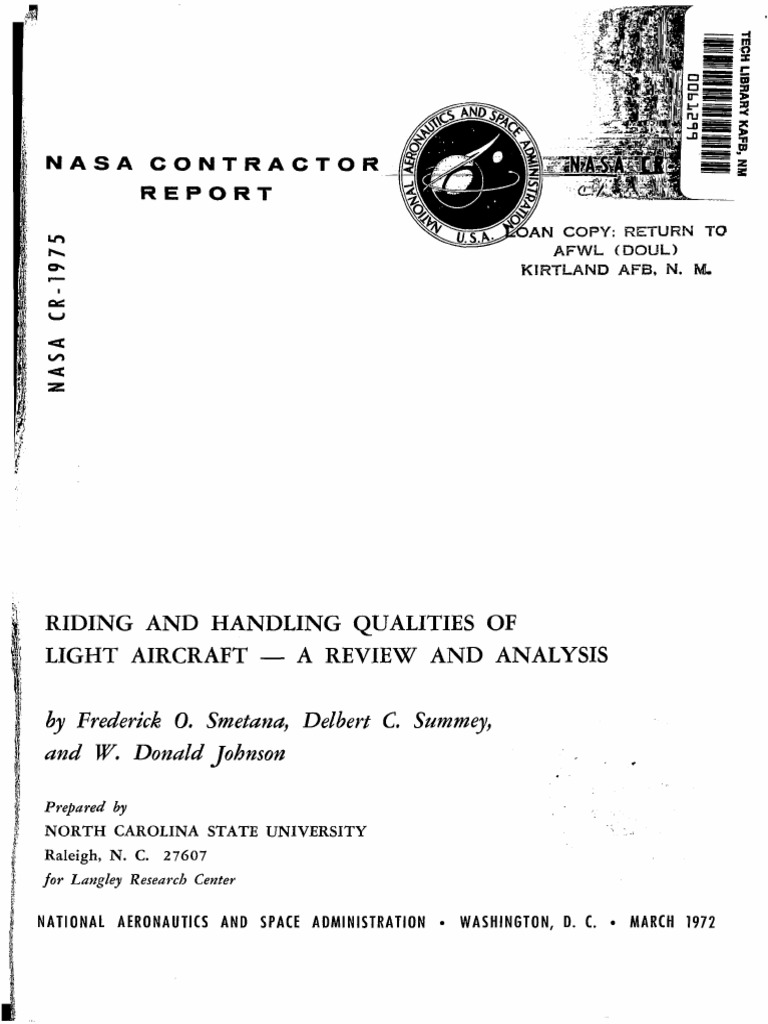 riding and handling qualities of light aircraft a review and analysis