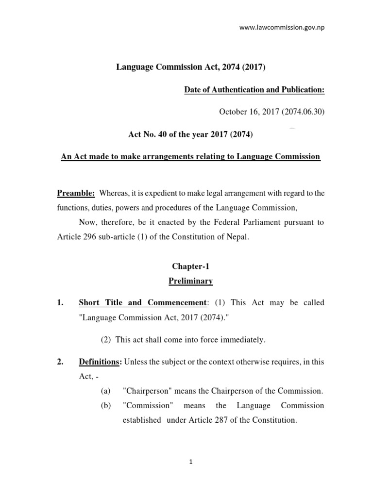 Language Commission Act, 2017 Overview | PDF | Constitution | Committee