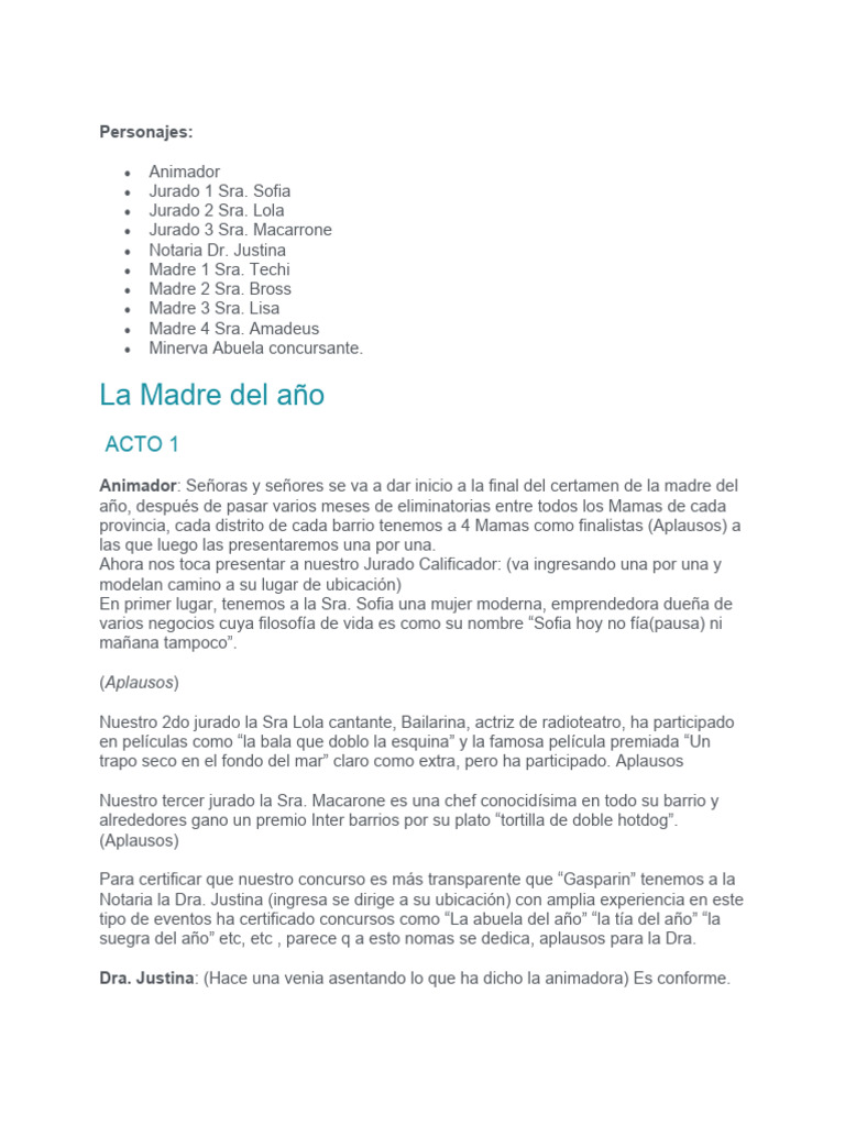 OBRA DE TEATRO DIA DE LAS MADRES | PDF | Amor