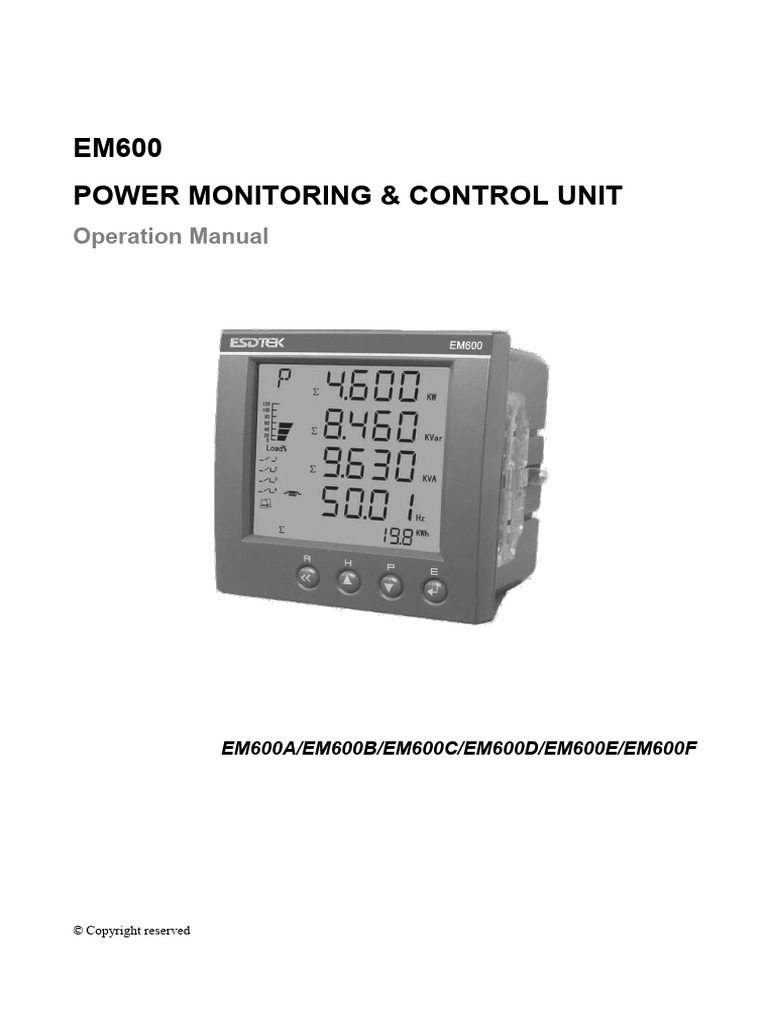 EM600 Power Monitoring Manual | PDF | Power Supply | Electric Power