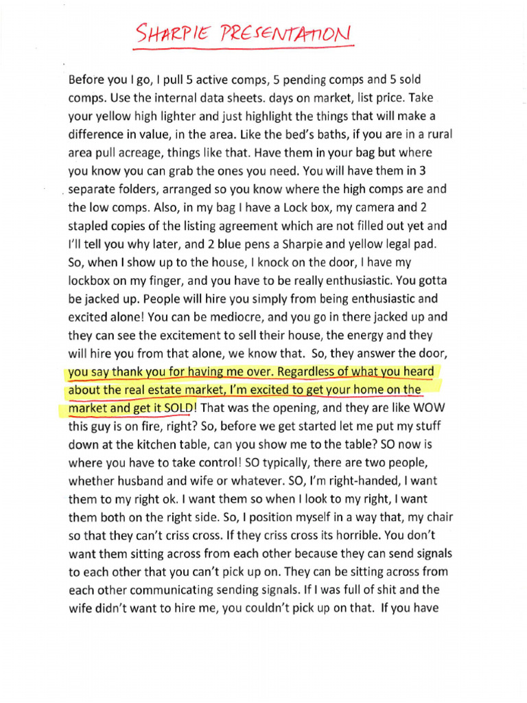 Sharpie Listing Presentation - HIGHLIGHTED SCRIPT | PDF
