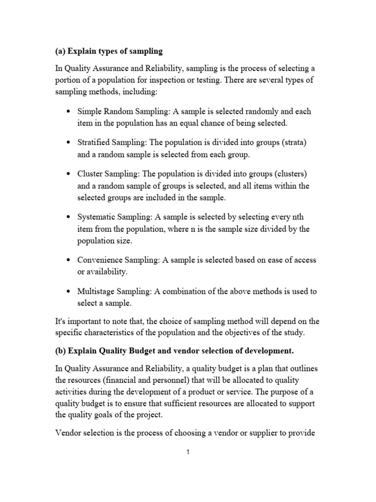 Quality Control Sampling Methods | PDF | Lean Manufacturing | Sampling ...