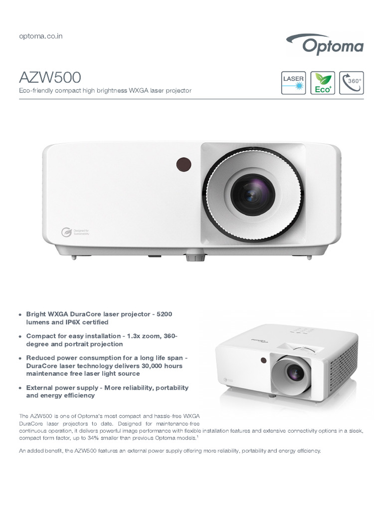 Optoma - Co.in: Eco-Friendly Compact High Brightness WXGA Laser ...