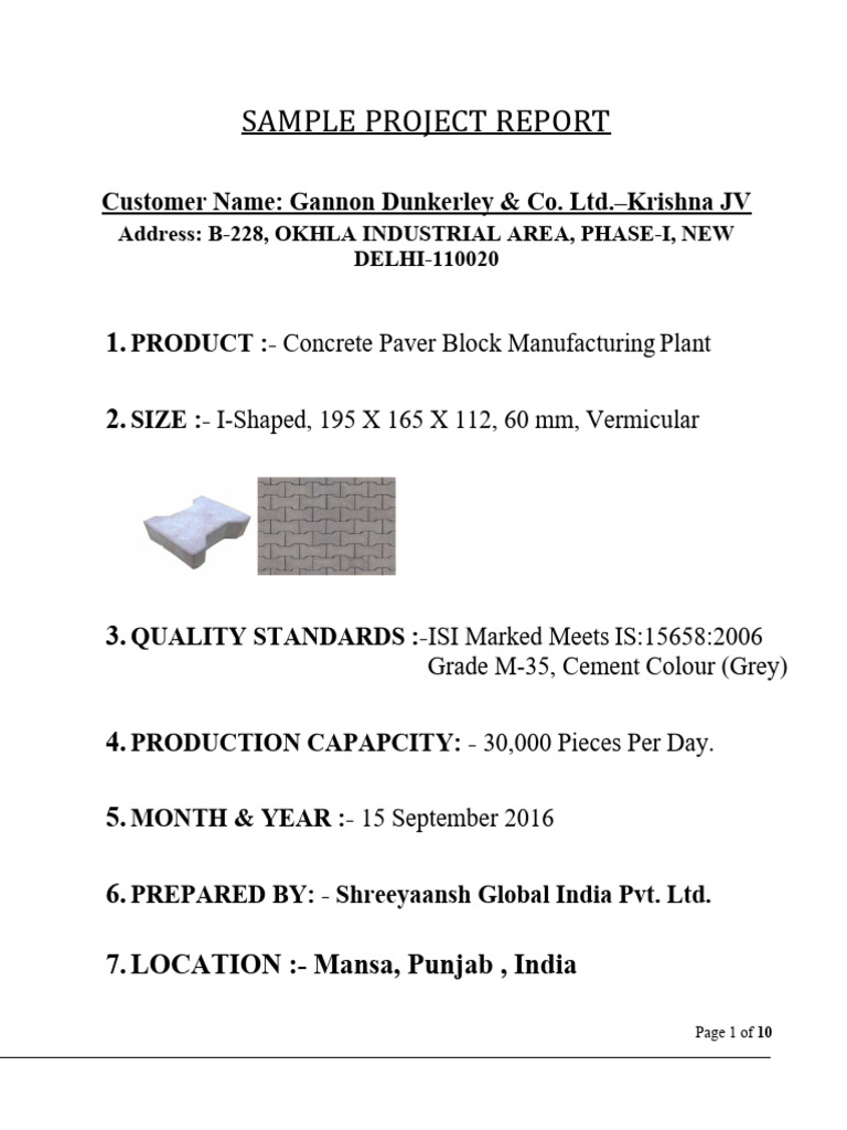 Concrete Paver Block Manufacturing Project | PDF | Concrete | Cement