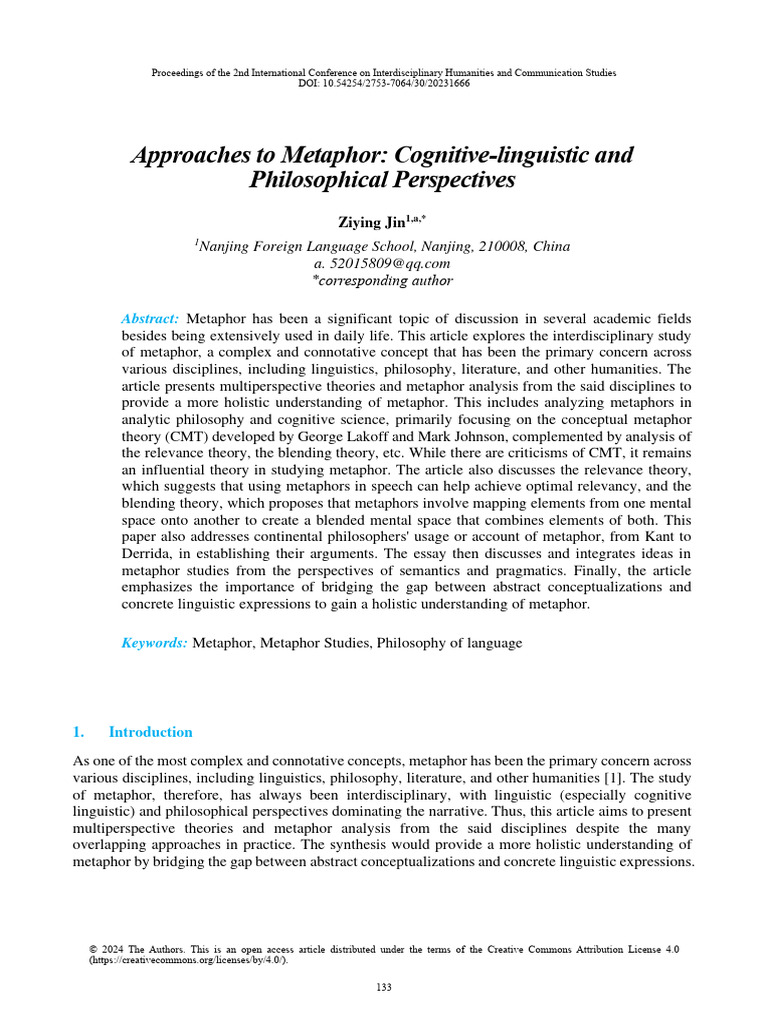 Approaches To Metaphor Cognitive-Linguistic and PH | PDF | Metaphor ...