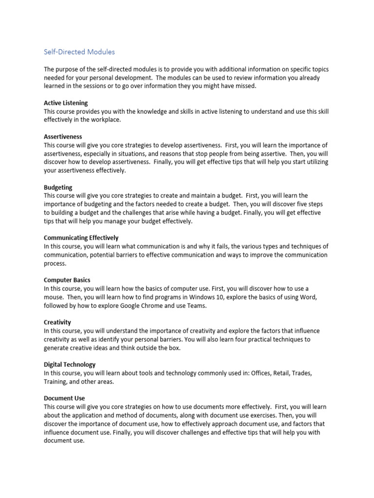 Self-Directed Modules Catalogue For Clients (5347) | PDF | Reading ...