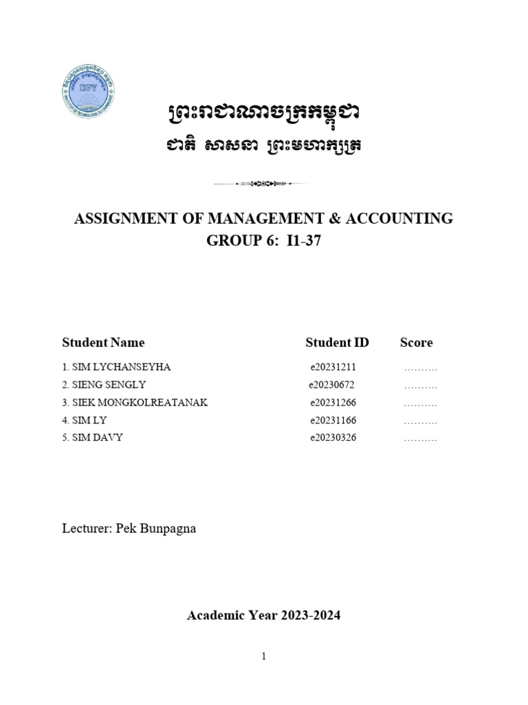 Assignment of Management & Accounting GROUP 6: I1-37 | PDF