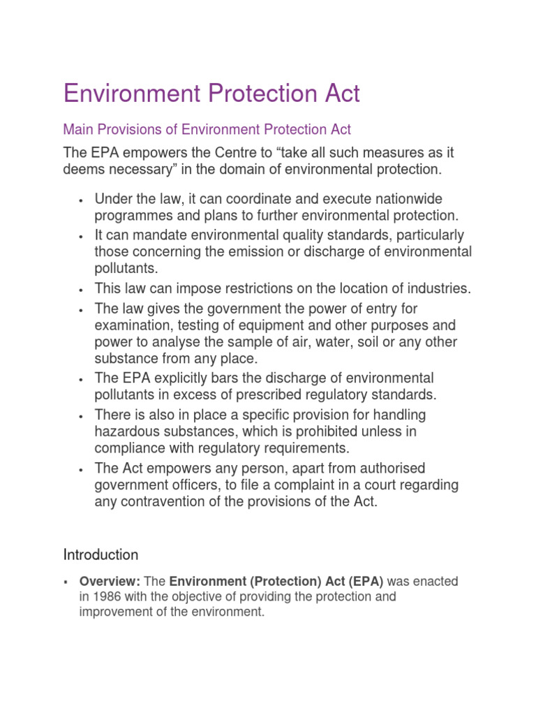 Overview of the Environment Protection Act | PDF | United States ...