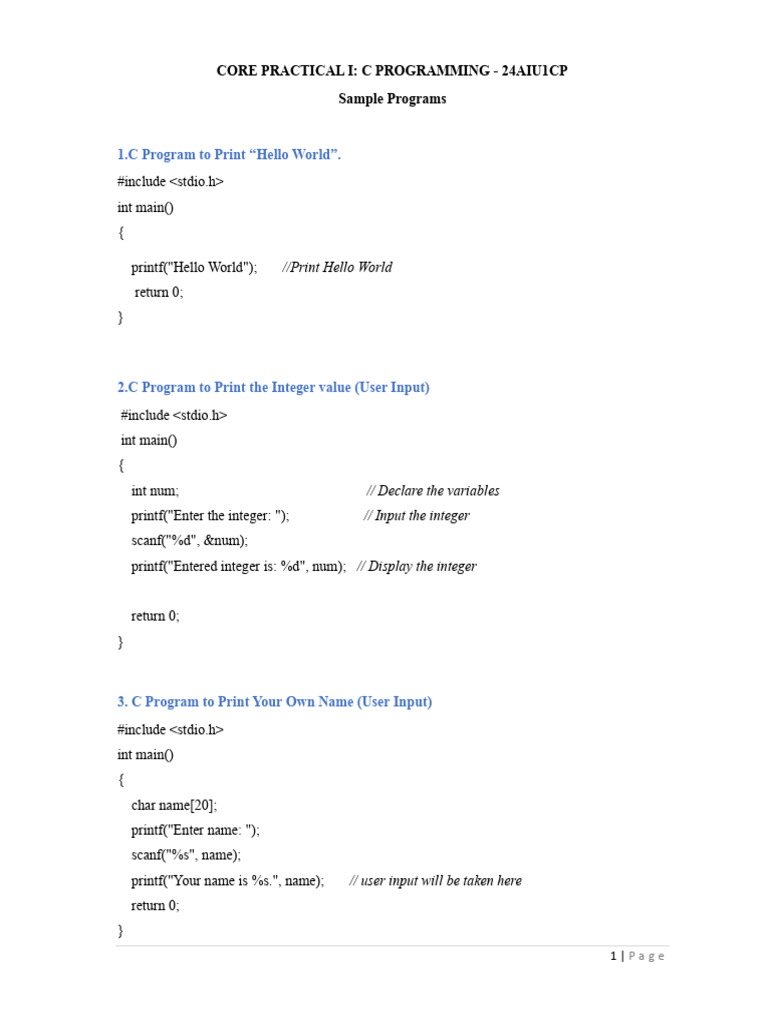 C Programming - 24aiu1cp Sample Programs | PDF | Software Engineering ...