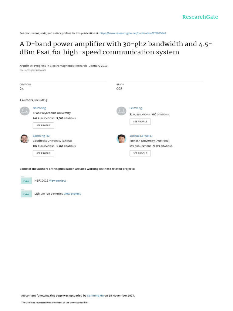 A D-Band Power Amplifier With 30-ghz Bandwidth and | PDF | Amplifier ...