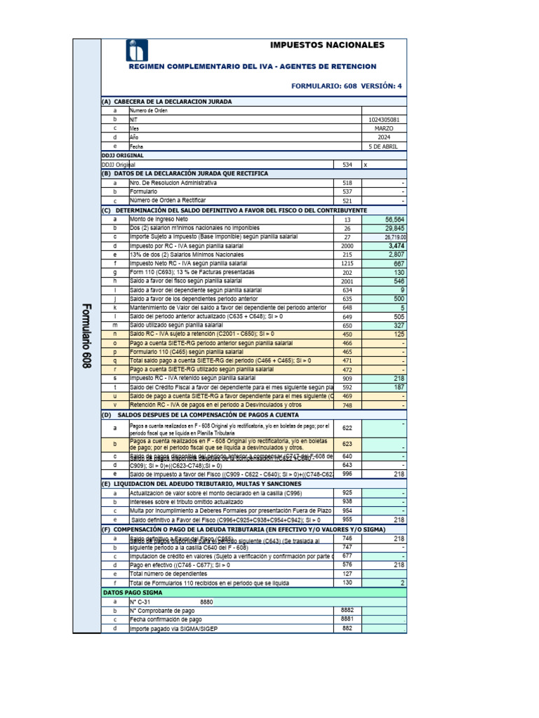 RC IVA Dependientes - Formulario 608 | PDF | Impuesto al valor agregado ...
