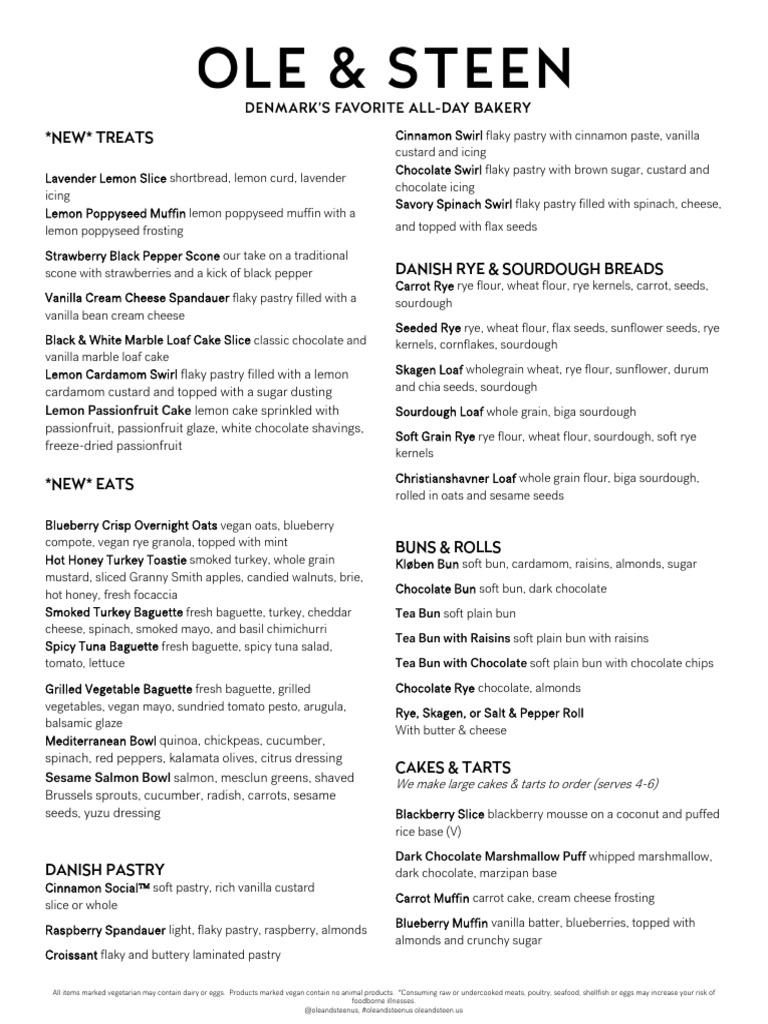 Ole & Steen Menu and Nutrition Guide | PDF | Cakes | Flour