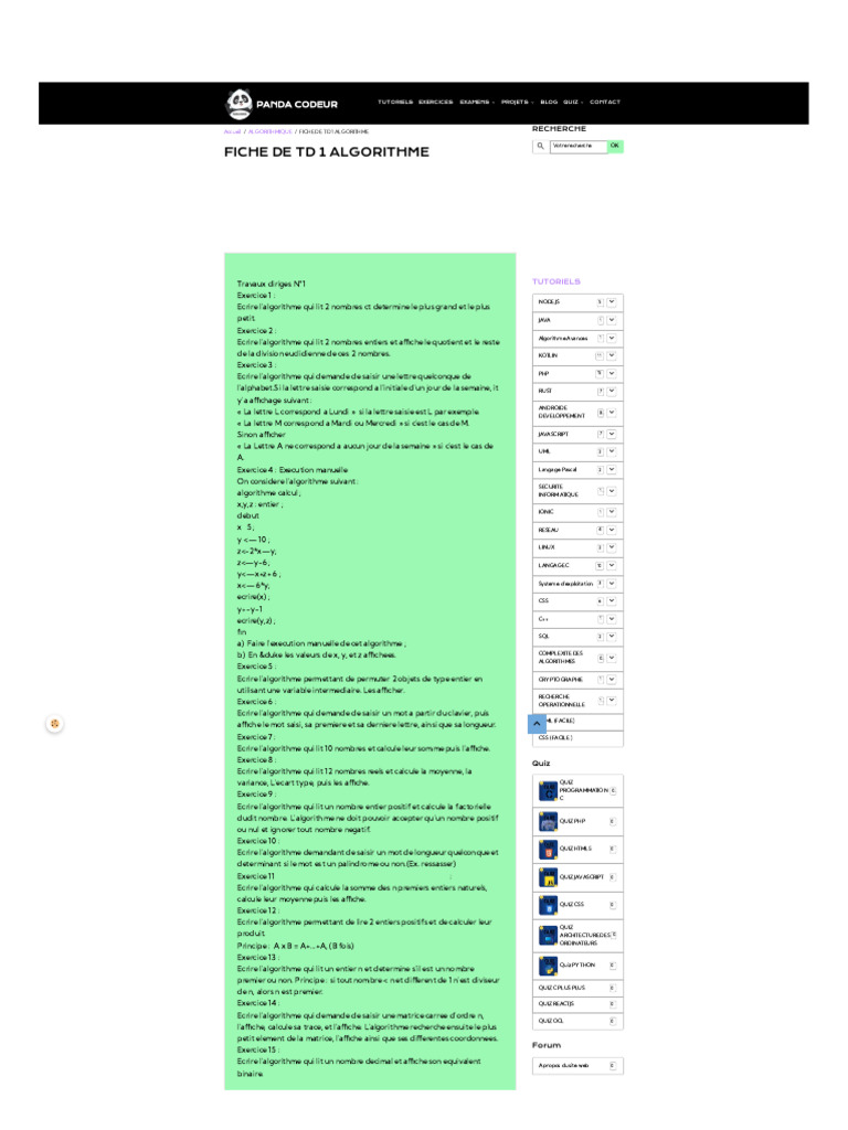 Fiche TD 1 : Algorithmes de base | PDF | Programmation informatique ...