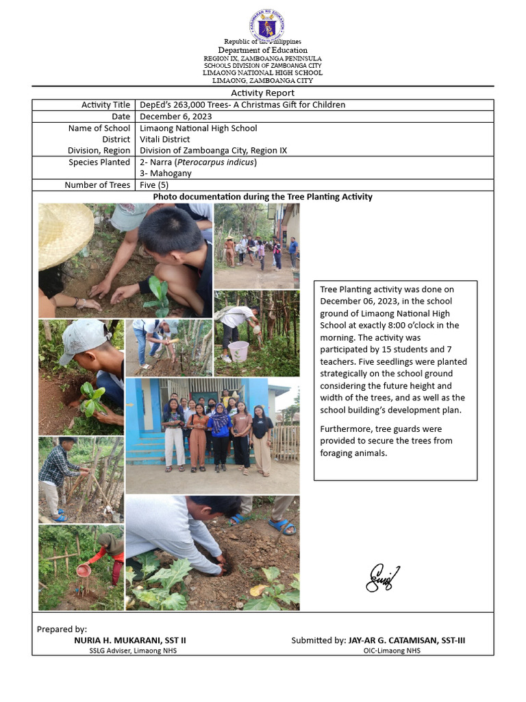 Limaong NHS Tree Planting Report | PDF | Botany | Plants