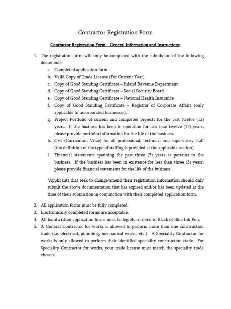 Contractor Registration Form Guide | PDF