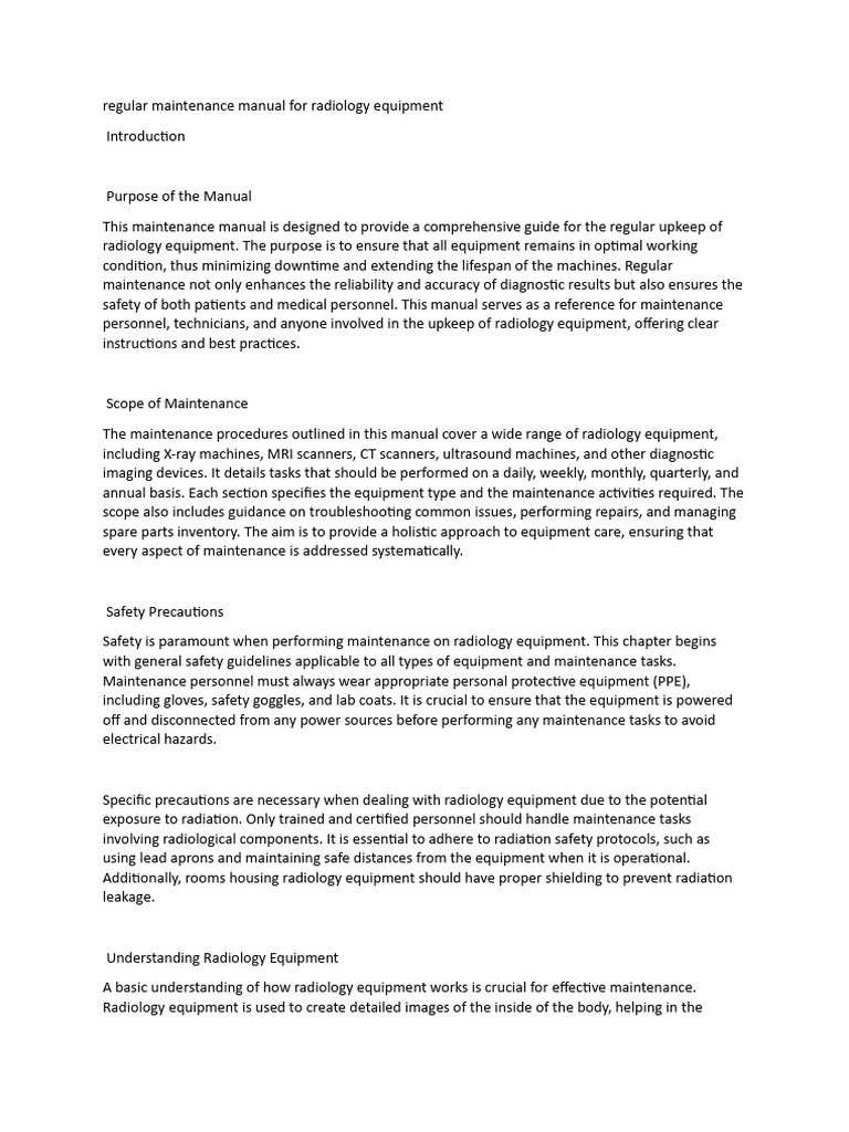 Radiology Equipment Maintenance Manual | PDF | Radiology | Medical Imaging