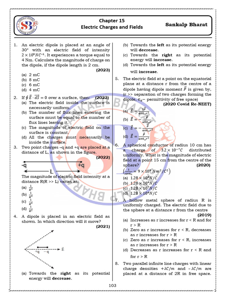 Electric Dipole Calculations and Concepts | PDF | Electric Field | Force