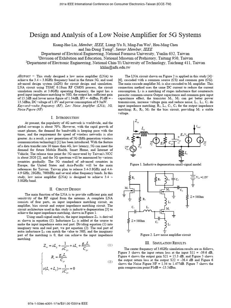 Design and Analysis of A Low Noise Amplifier For 5G Systems | PDF ...