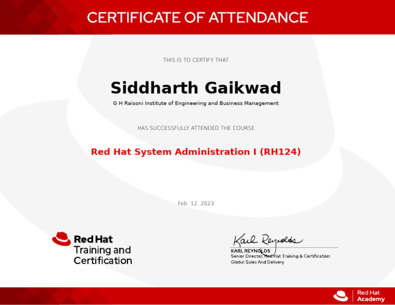 Red Hat System Admin I Certificate | PDF | Business