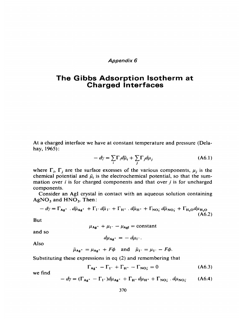 A6 the Gibbs Adsorption Isotherm at Charged Interfaces 1981 PDF Ion